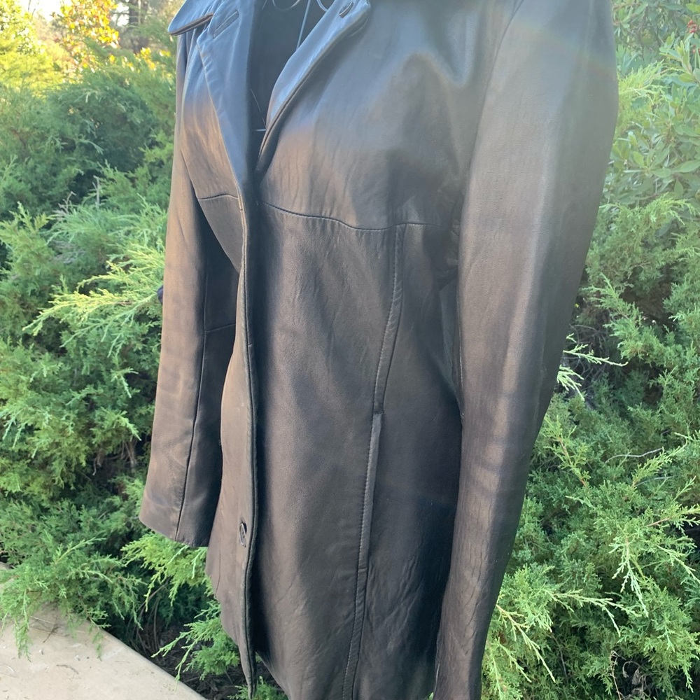 Lady Hathaway long line vintage black leather blazer jacket - Picture 4 of 9